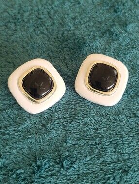 Vintage Classic White and Black Statement Post Earrings